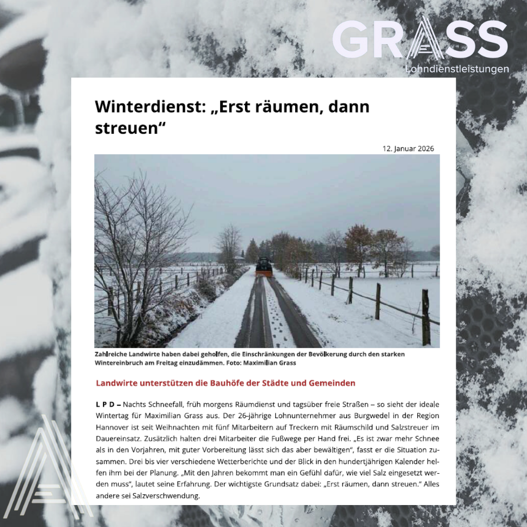 „Erst räumen, dann streuen“ Presseartikel Landvolk Niedersachsen